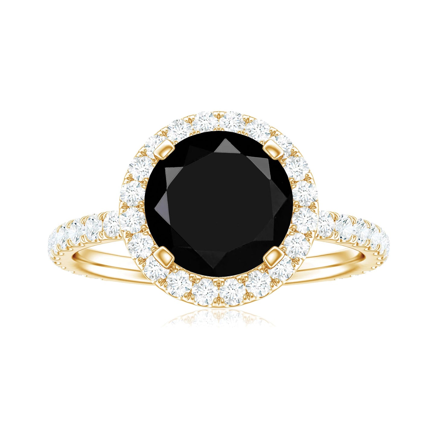 Natural Black Spinel Engagement Ring with Diamond Halo