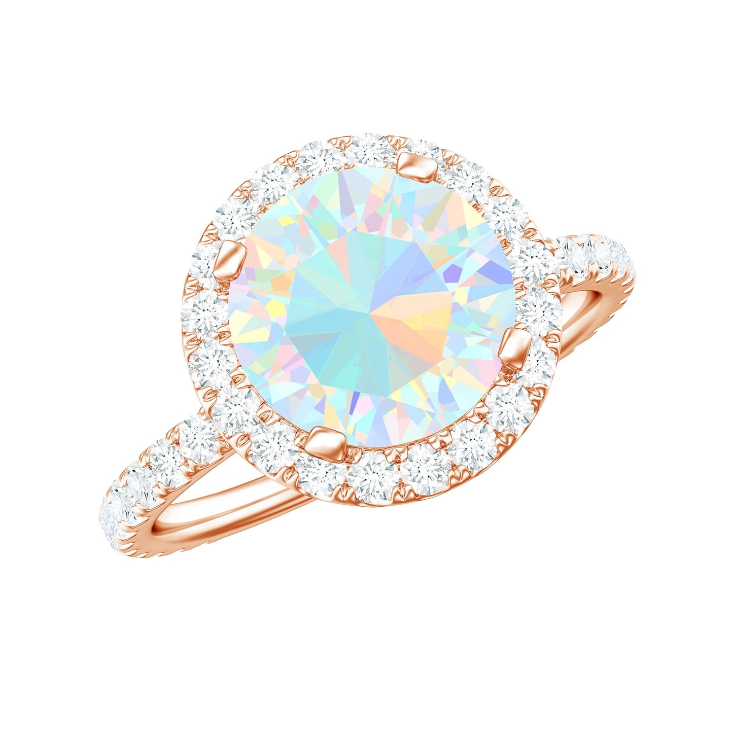 Certified Genuine 8mm Ethiopian Opal Engagement Ring with Halo
