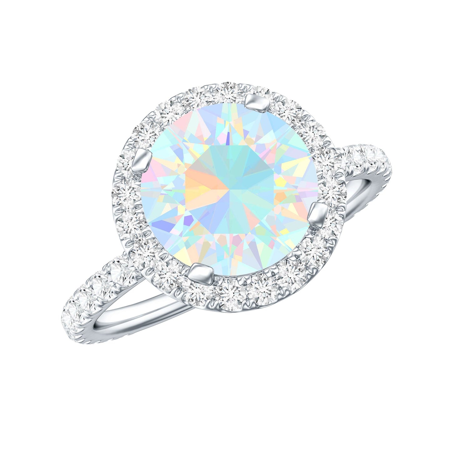 Certified Genuine 8mm Ethiopian Opal Engagement Ring with Halo