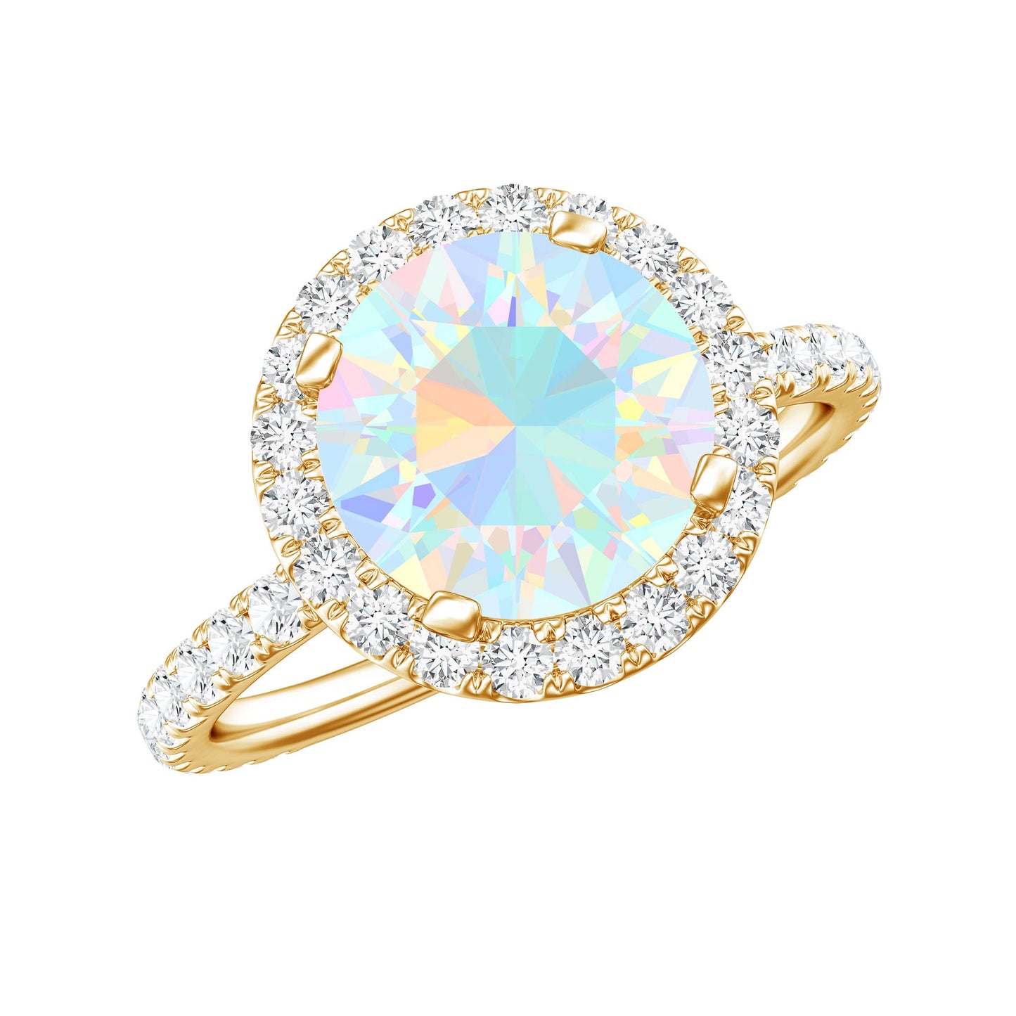 Certified Genuine 8mm Ethiopian Opal Engagement Ring with Halo