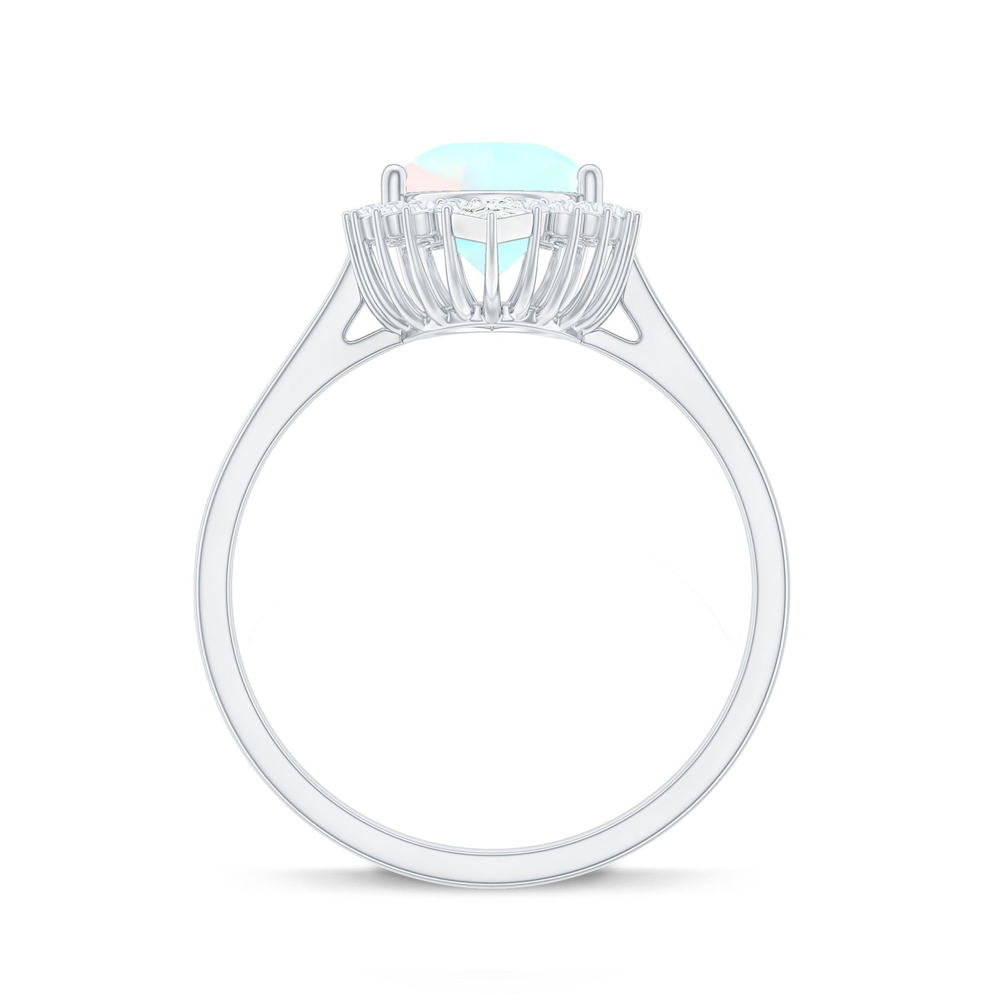 Certified Real 8X10mm Ethiopian Rainbow Opal Teardrop Engagement Ring with Diamond Halo
