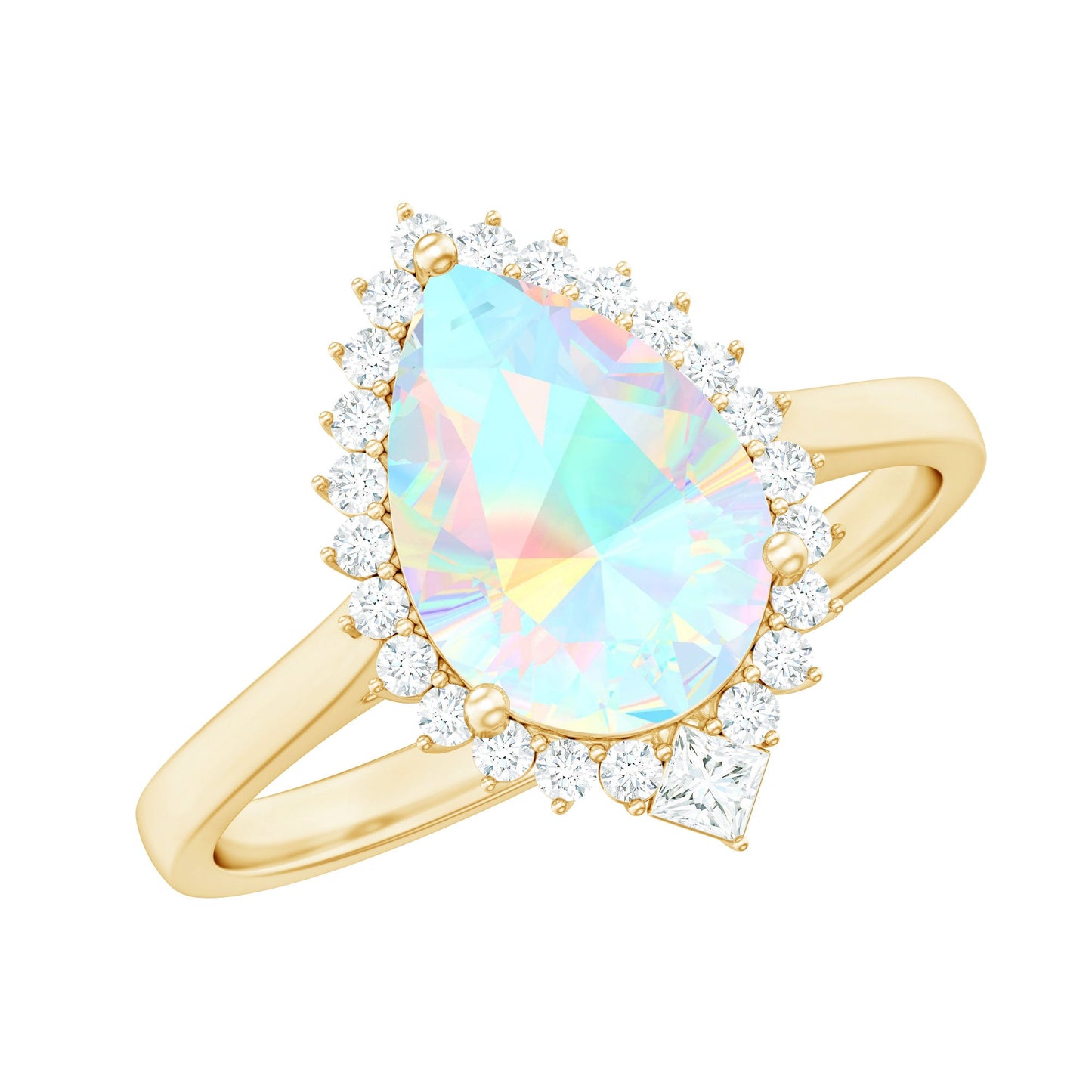 Certified Real 8X10mm Ethiopian Rainbow Opal Teardrop Engagement Ring with Diamond Halo