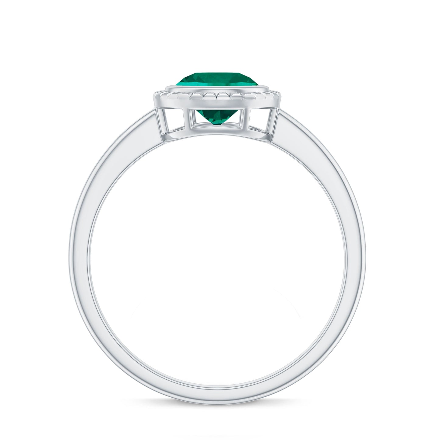 Certified 6 mm Lab Grown Emerald Solitaire Engagement Ring in Bezel Setting