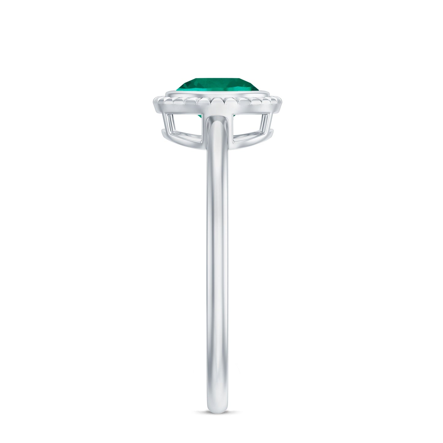 Certified 6 mm Lab Grown Emerald Solitaire Engagement Ring in Bezel Setting