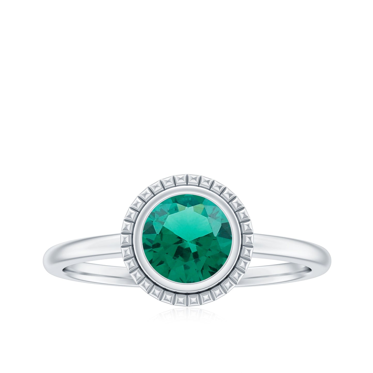 Certified 6 mm Lab Grown Emerald Solitaire Engagement Ring in Bezel Setting