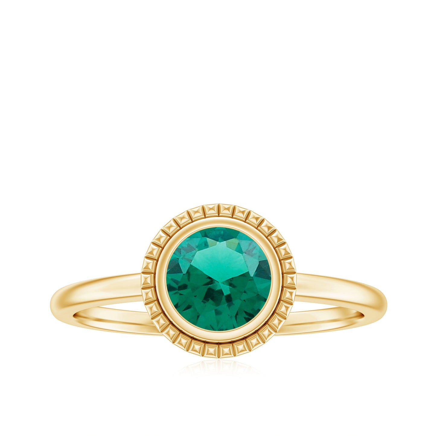 Certified 6 mm Lab Grown Emerald Solitaire Engagement Ring in Bezel Setting