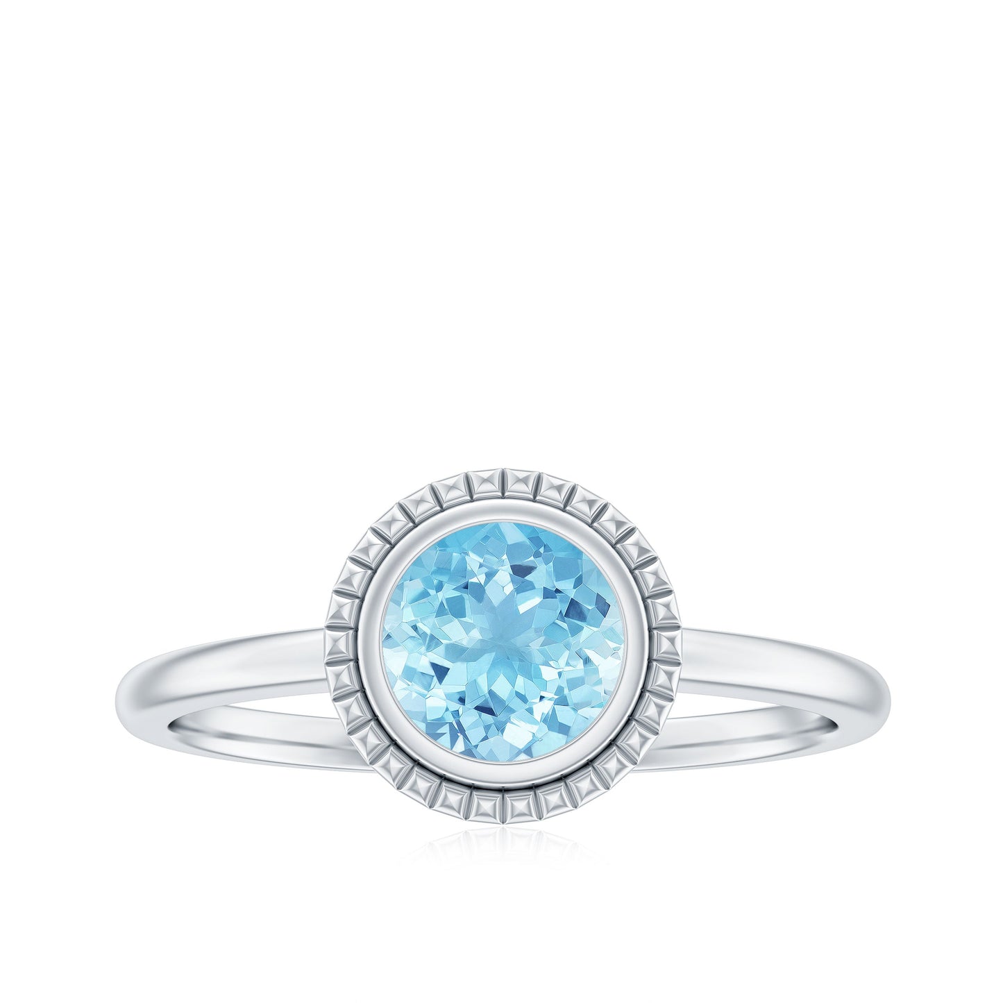 Bezel Set Round Aquamarine Solitaire Promise Ring