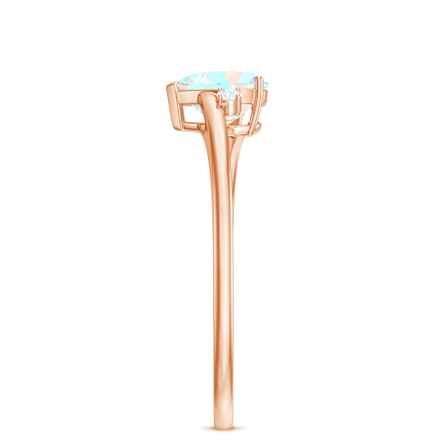 Genuine 6mm Ethiopian Opal Diamond Heart Shaped Promise Ring with Bypass Shank