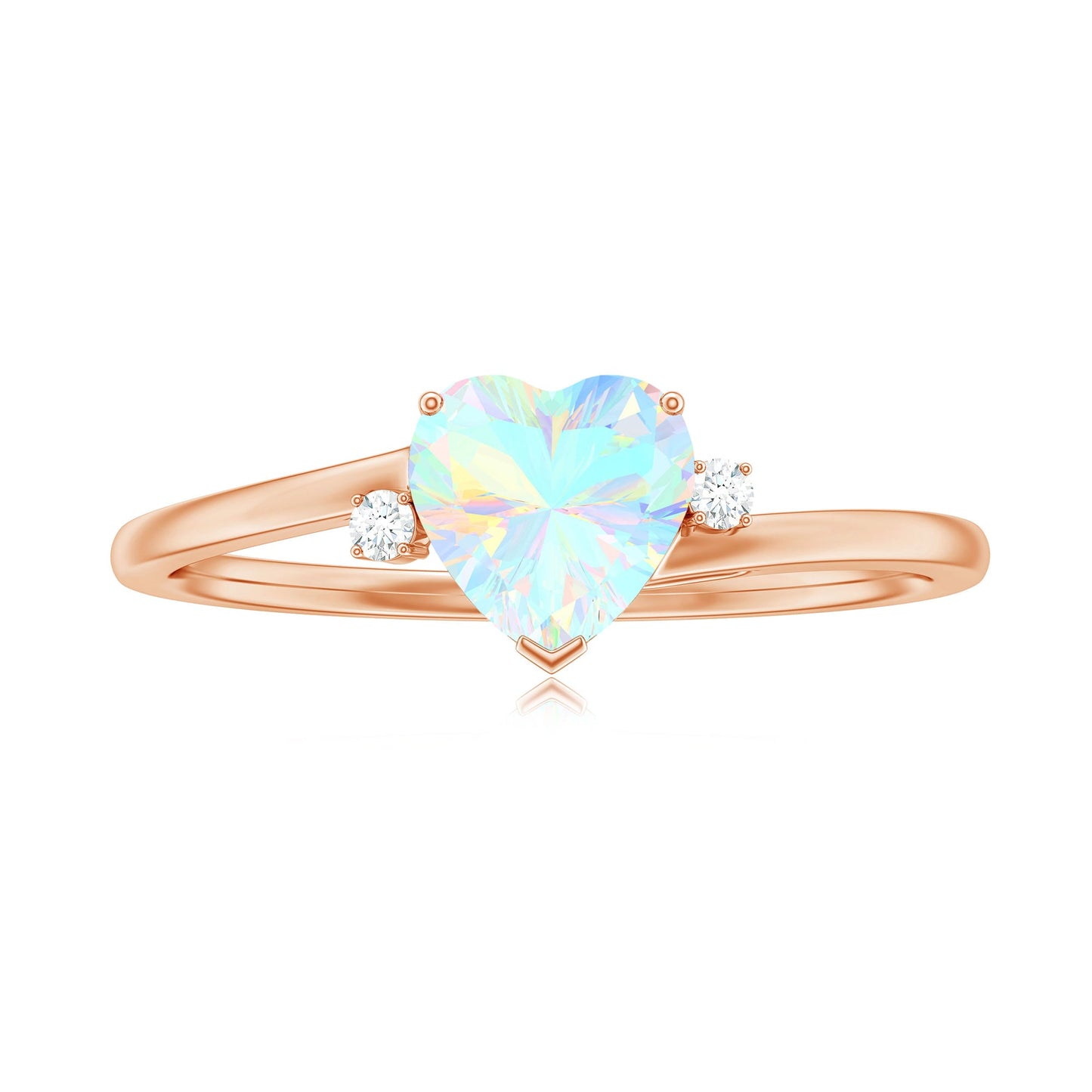 Genuine 6mm Ethiopian Opal Diamond Heart Shaped Promise Ring with Bypass Shank