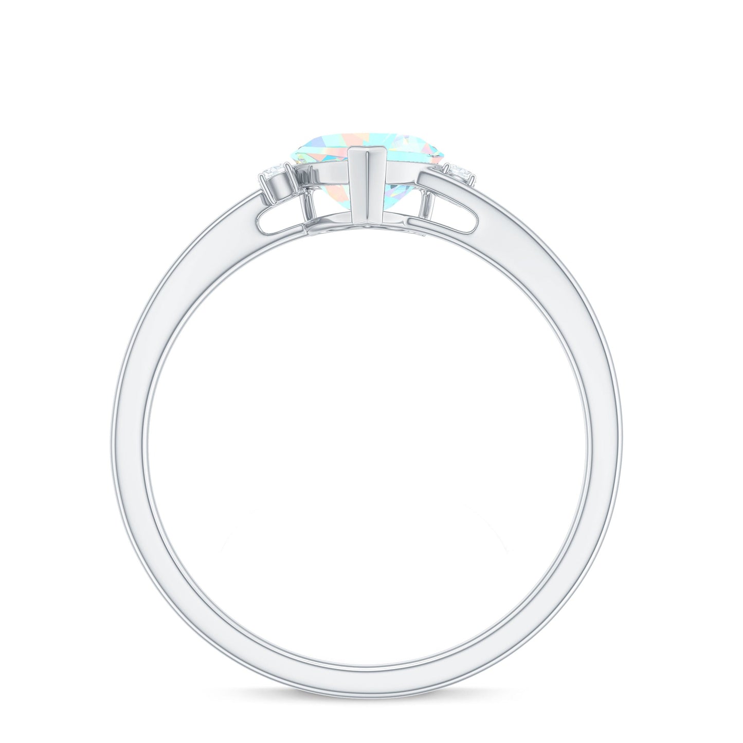 Genuine 6mm Ethiopian Opal Diamond Heart Shaped Promise Ring with Bypass Shank