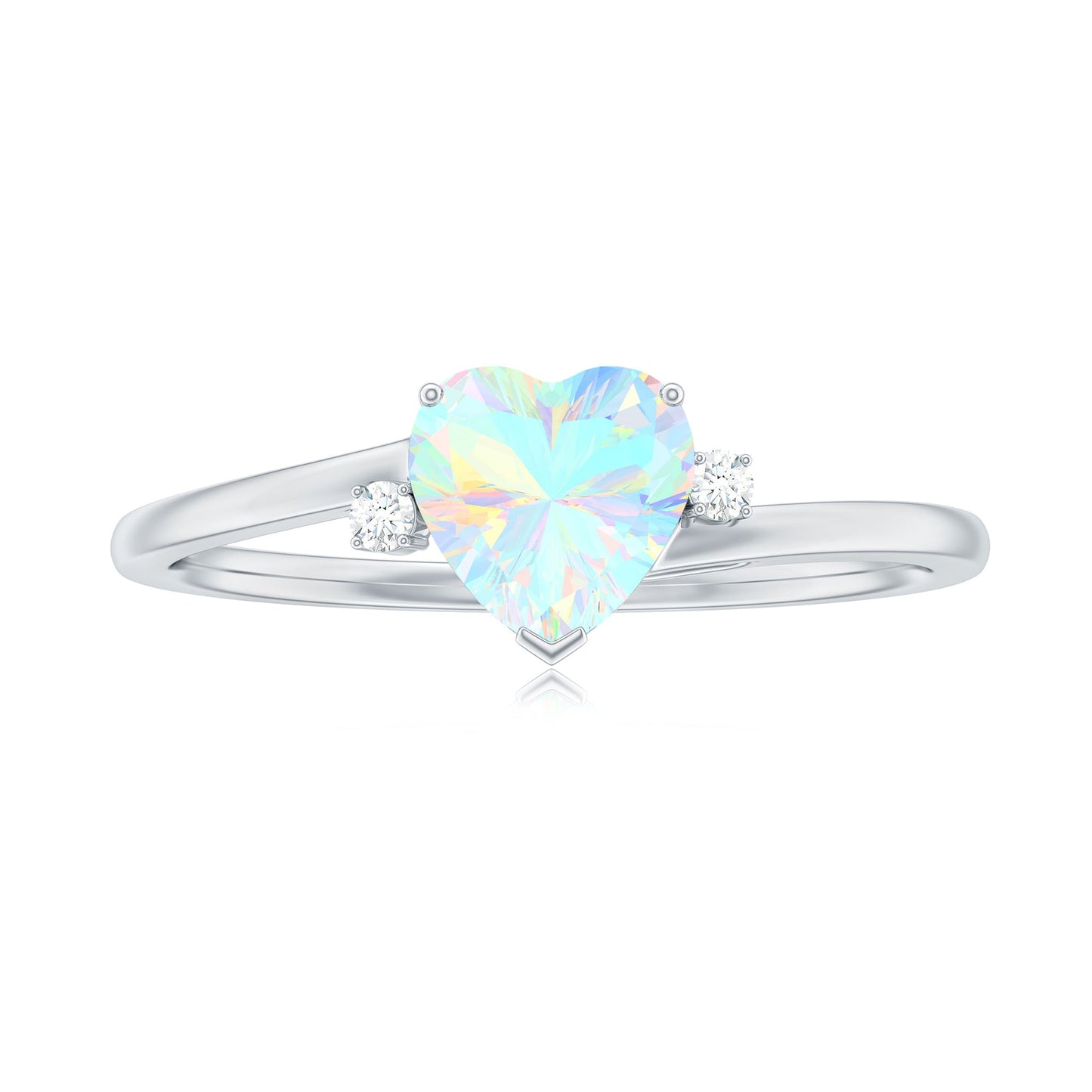 Genuine 6mm Ethiopian Opal Diamond Heart Shaped Promise Ring with Bypass Shank