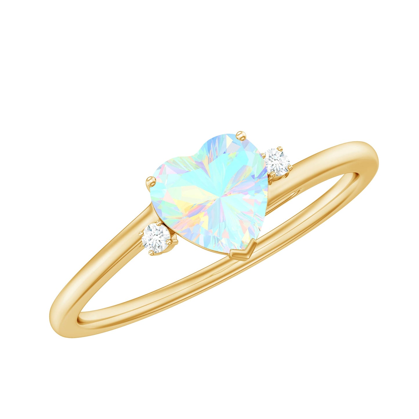 Genuine 6mm Ethiopian Opal Diamond Heart Shaped Promise Ring with Bypass Shank