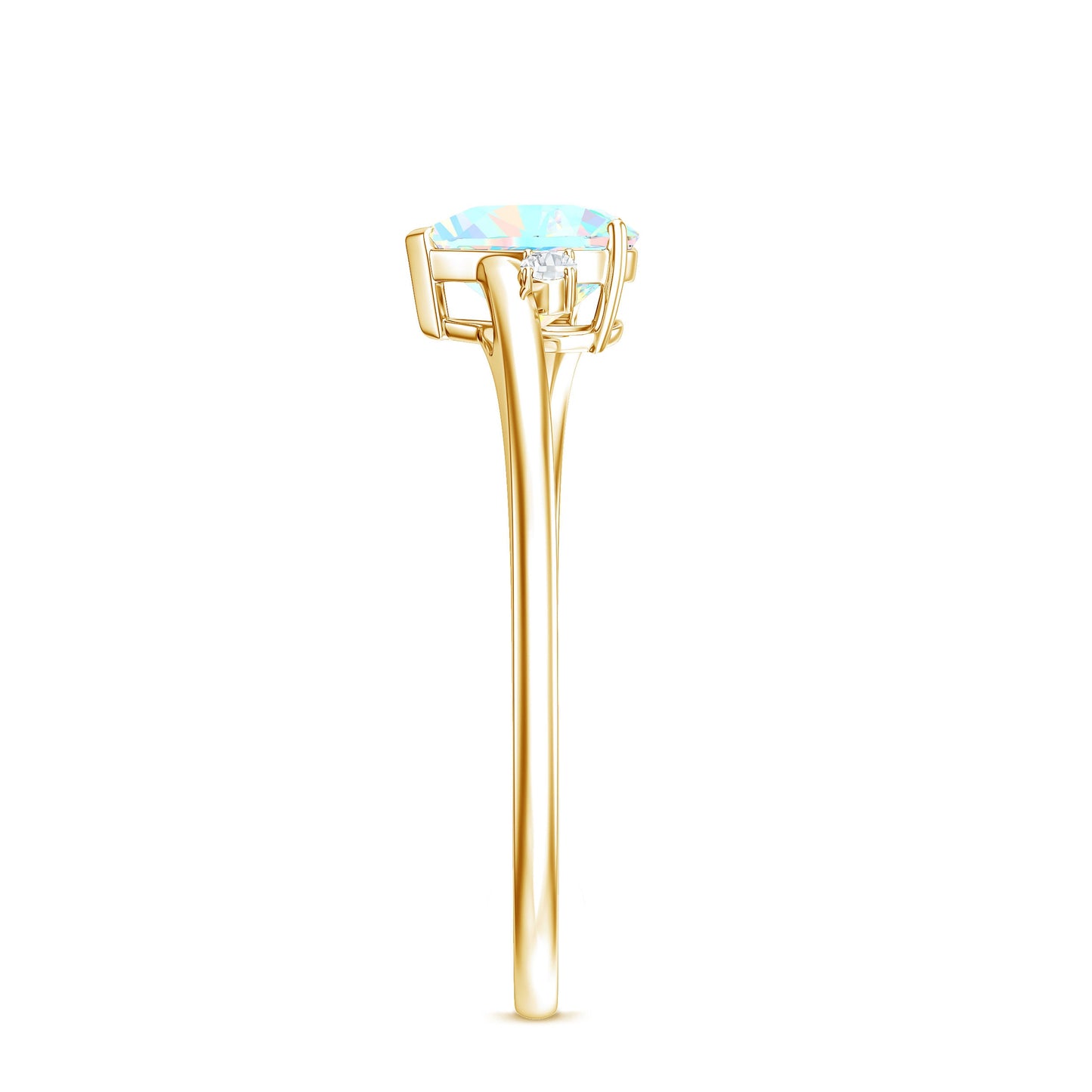 Genuine 6mm Ethiopian Opal Diamond Heart Shaped Promise Ring with Bypass Shank