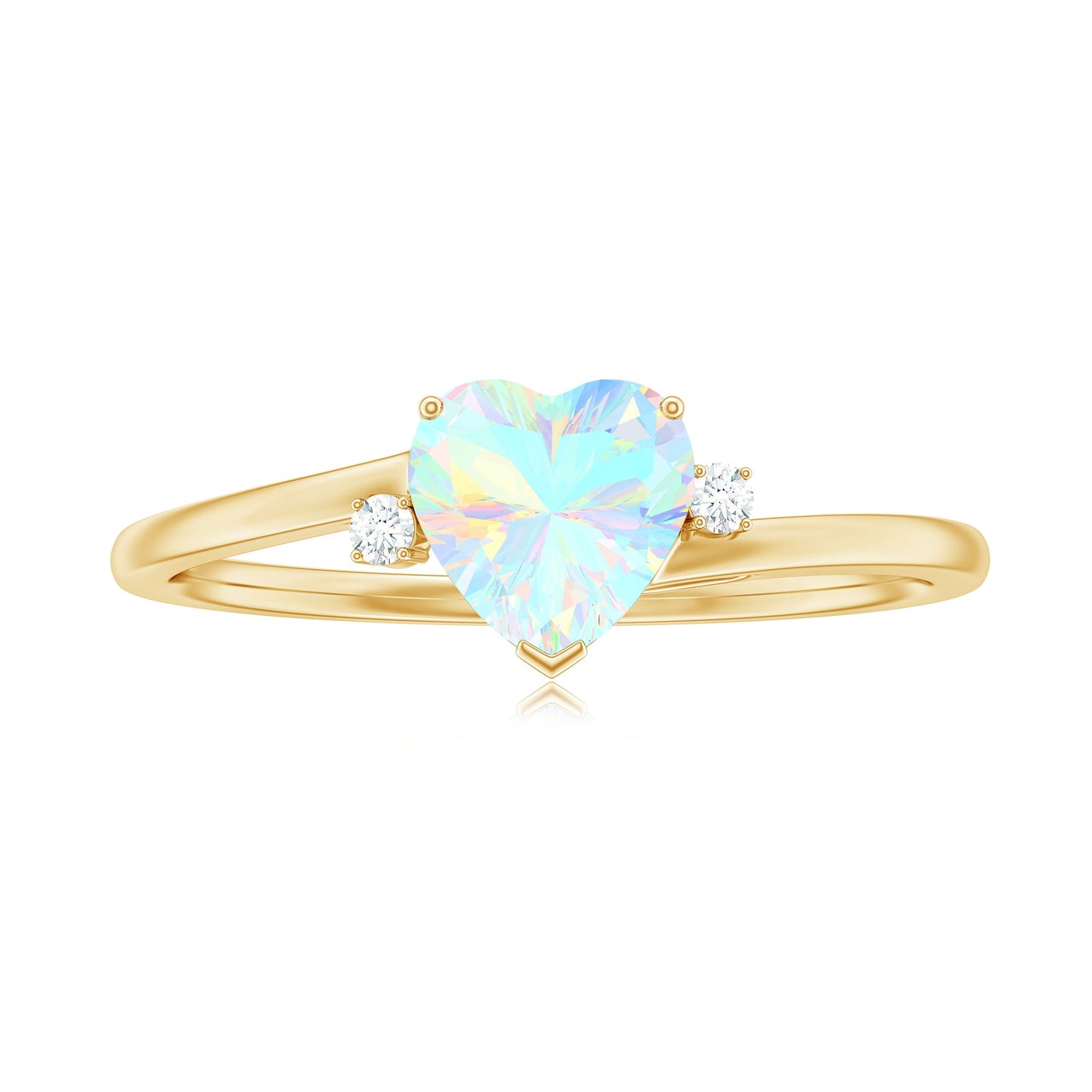 Genuine 6mm Ethiopian Opal Diamond Heart Shaped Promise Ring with Bypass Shank