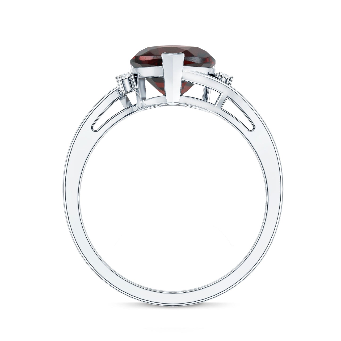 Genuine 8mm Garnet Heart Shaped Engagement Ring with Diamond