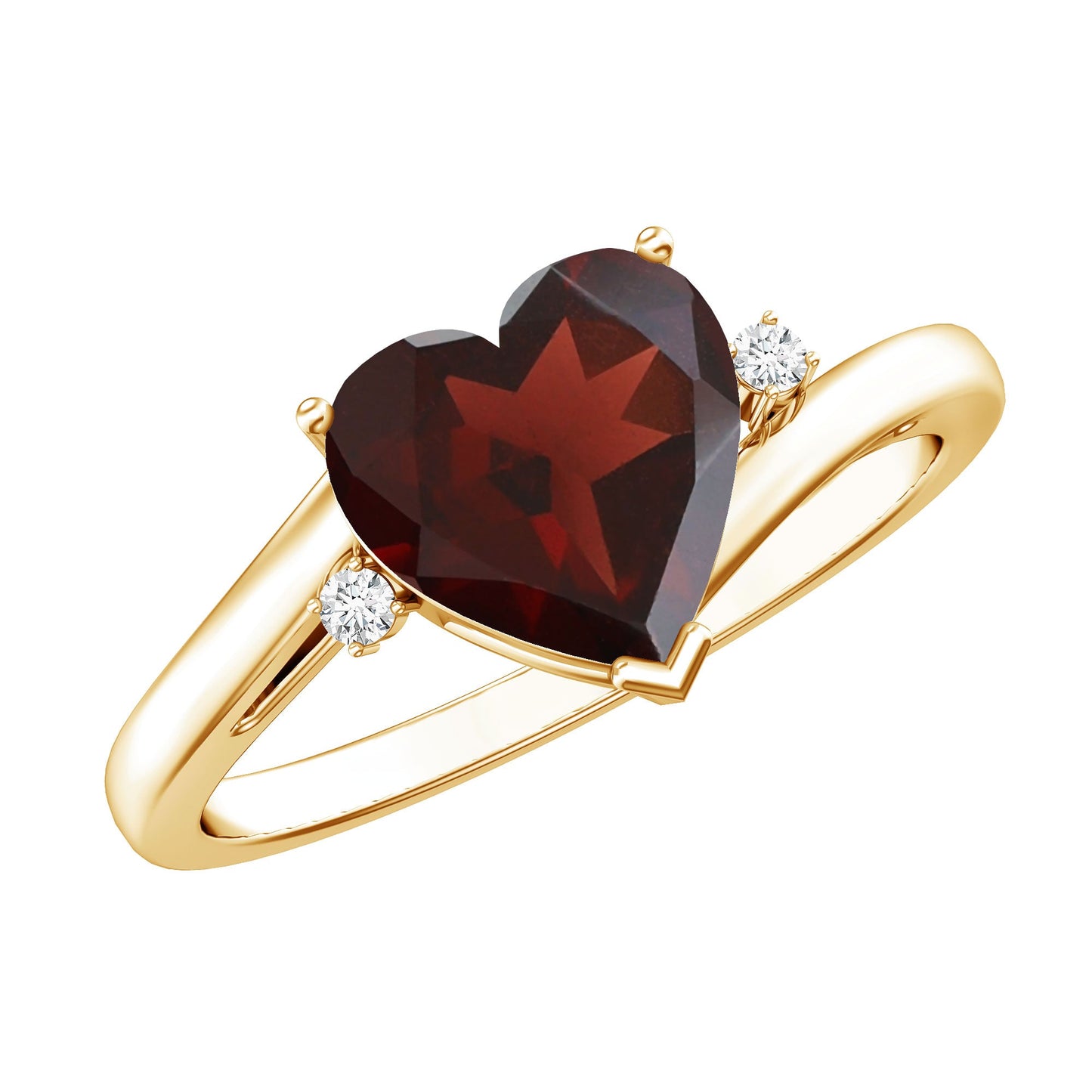 Genuine 8mm Garnet Heart Shaped Engagement Ring with Diamond