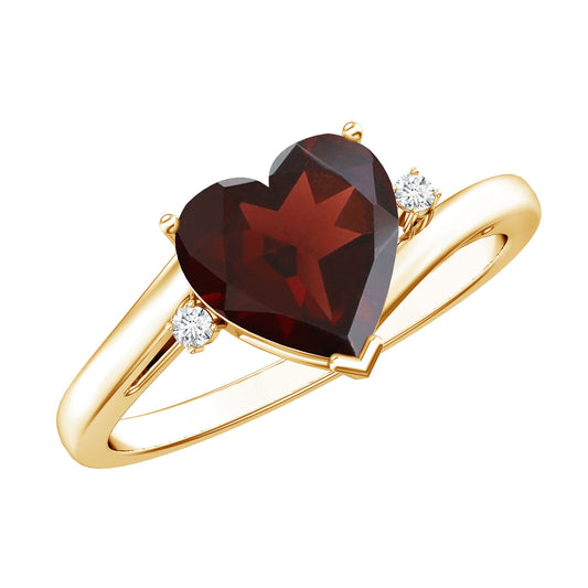 Genuine 8mm Garnet Heart Shaped Engagement Ring with Diamond