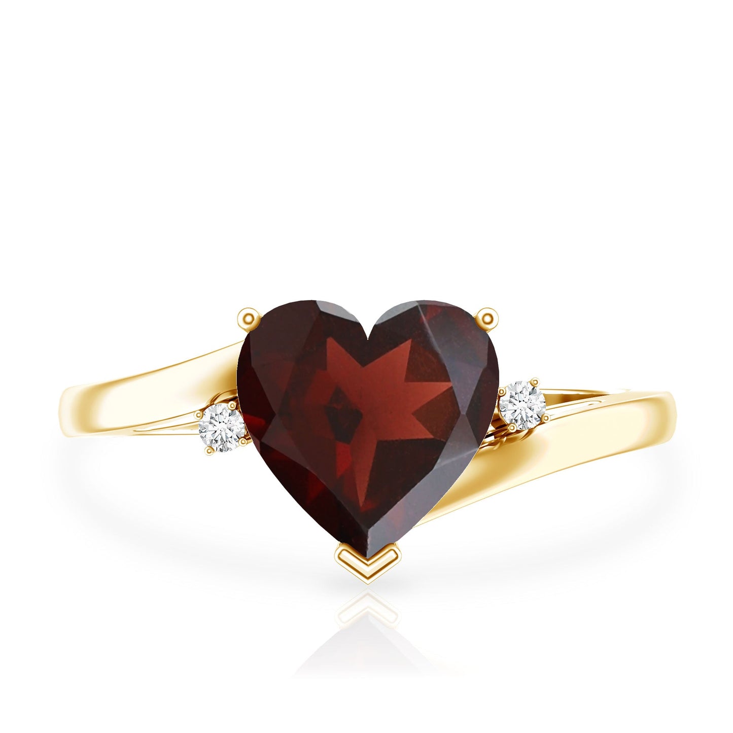 Genuine 8mm Garnet Heart Shaped Engagement Ring with Diamond