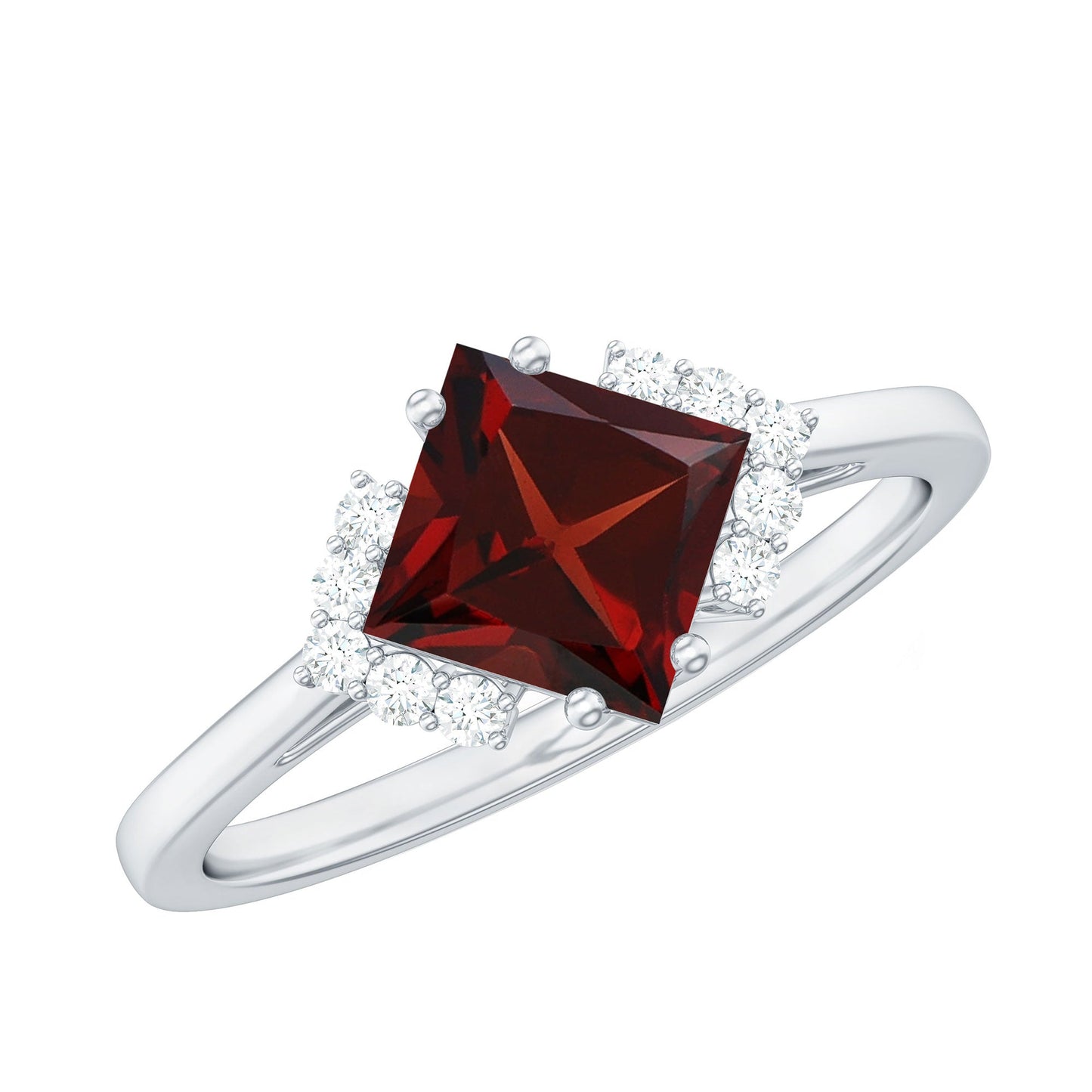 Certified Natural Garnet Princess Cut Engagement Ring with Diamond
