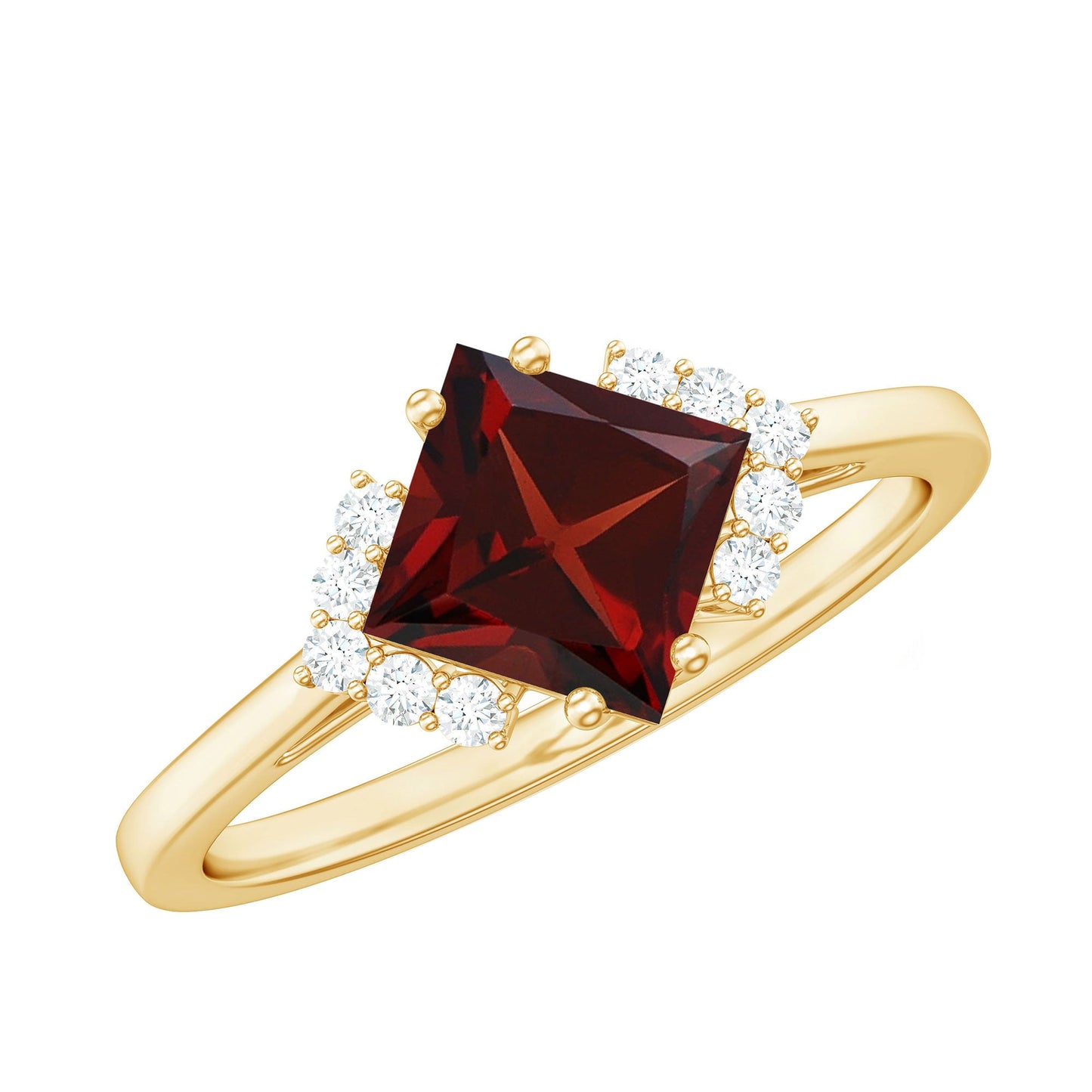 Certified Natural Garnet Princess Cut Engagement Ring with Diamond