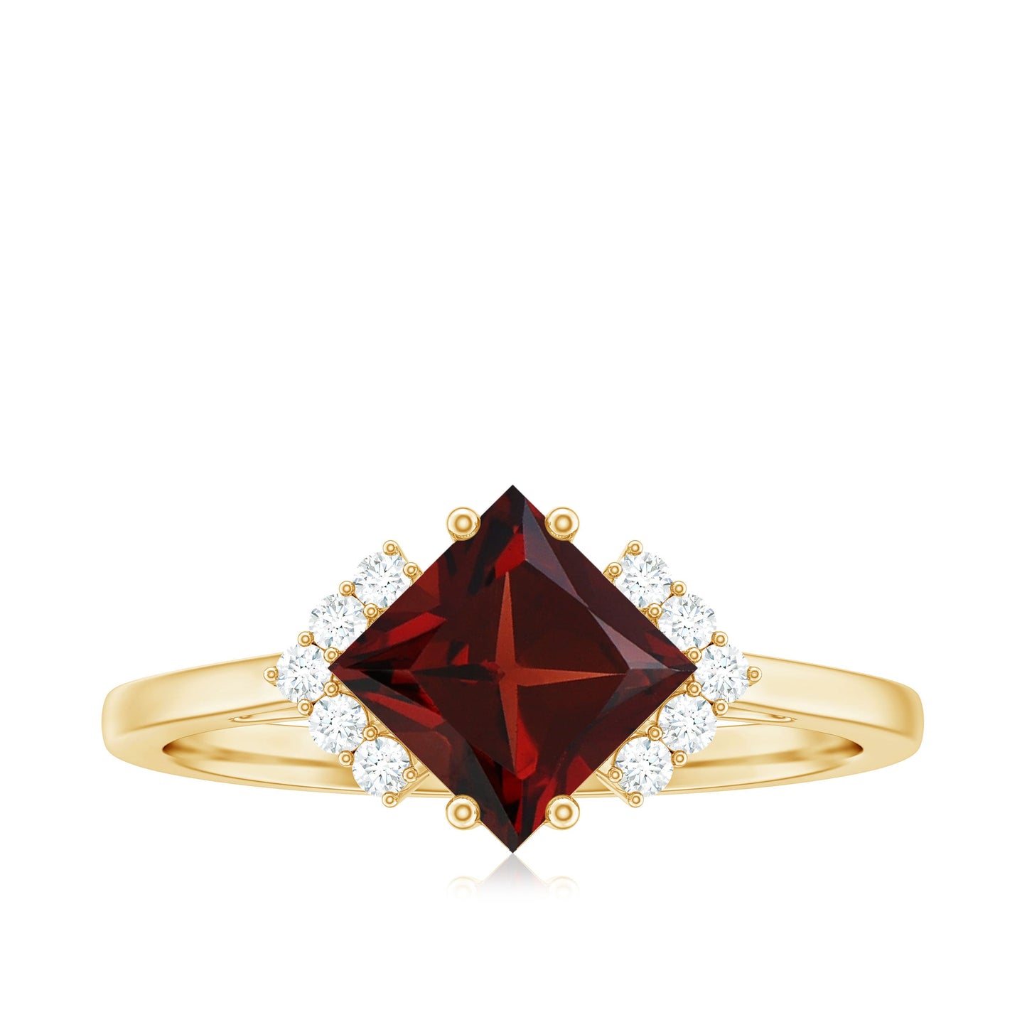 Certified Natural Garnet Princess Cut Engagement Ring with Diamond