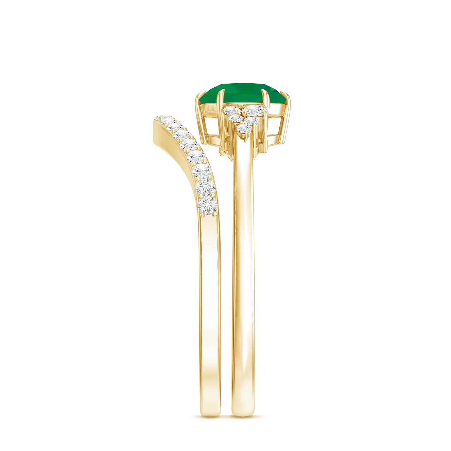 Natural Emerald Diamond Wedding Bridal Ring Set of 2