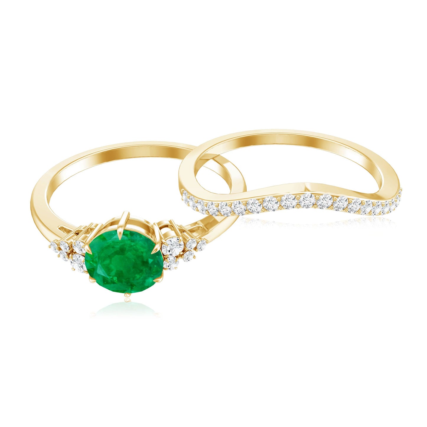 Natural Emerald Diamond Wedding Bridal Ring Set of 2