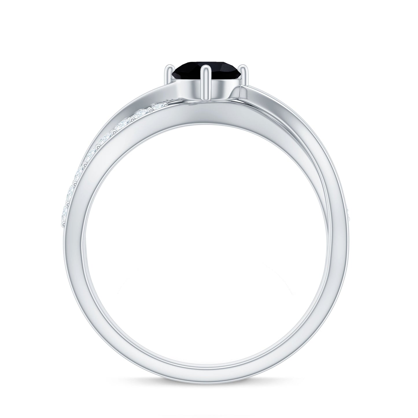 5mm Round Black Onyx Solitaire Infinity Ring with Diamond