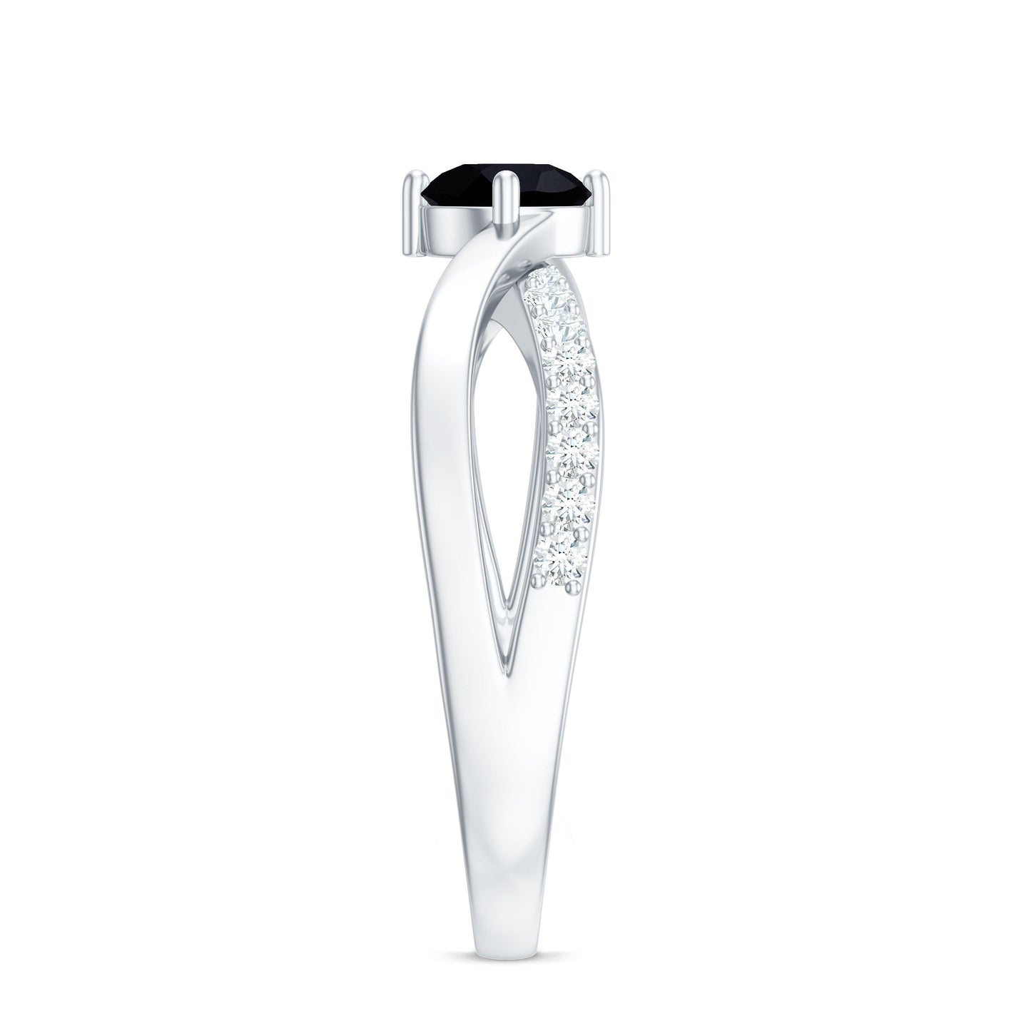 5mm Round Black Onyx Solitaire Infinity Ring with Diamond
