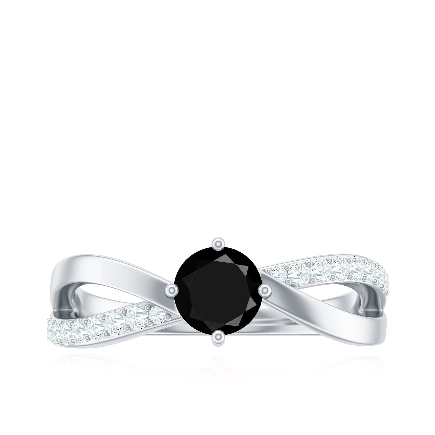 5mm Round Black Onyx Solitaire Infinity Ring with Diamond