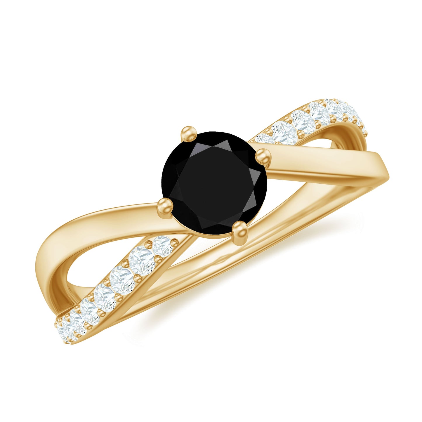 5mm Round Black Onyx Solitaire Infinity Ring with Diamond