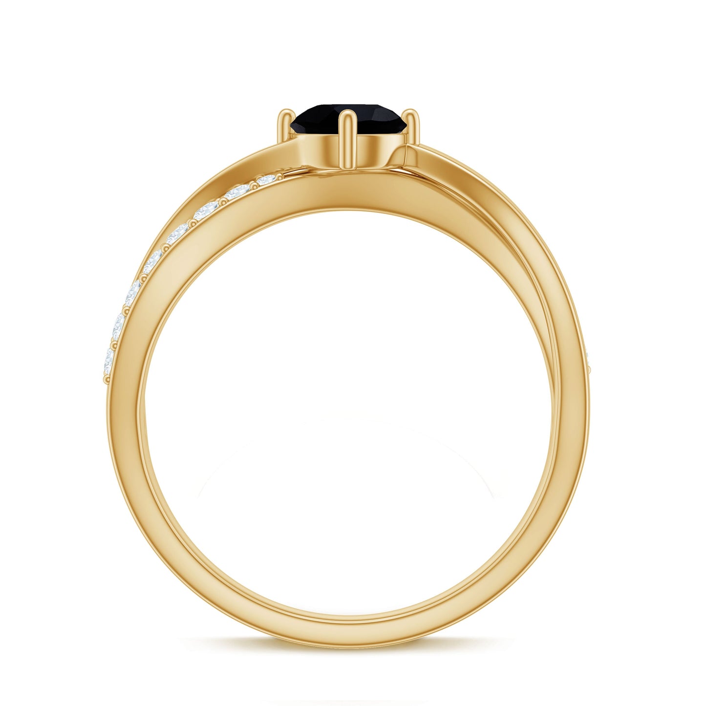 5mm Round Black Onyx Solitaire Infinity Ring with Diamond