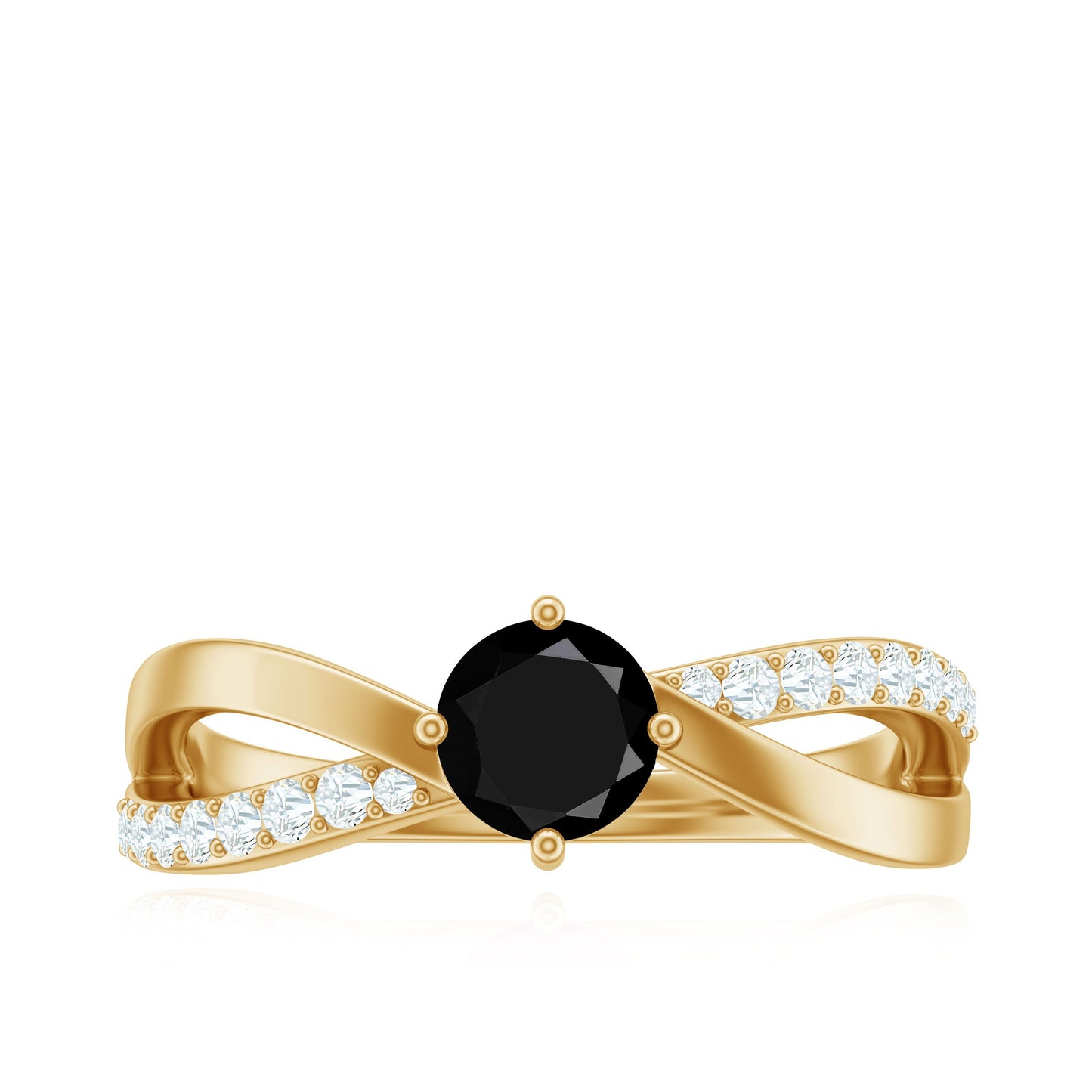 5mm Round Black Onyx Solitaire Infinity Ring with Diamond