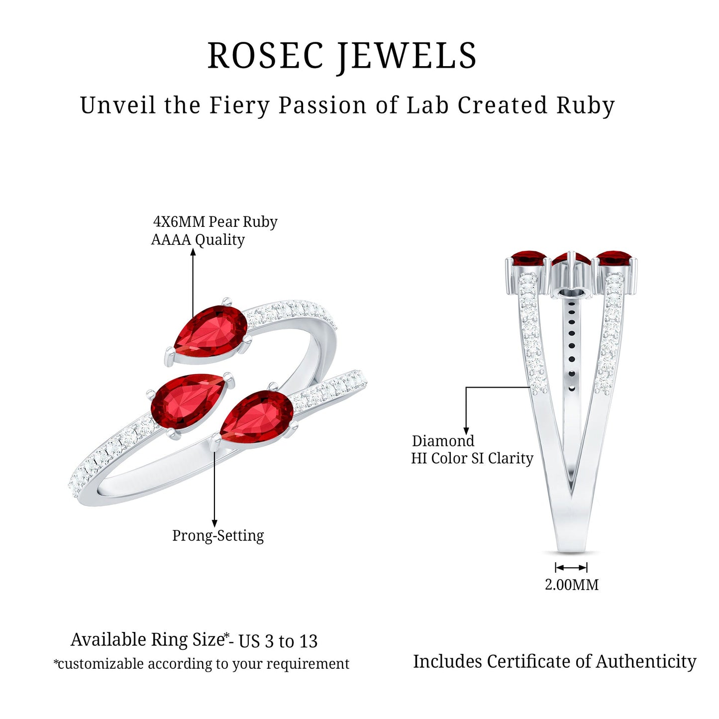 Pear Shaped Lab Grown Ruby 3 Stone Anniversary Ring
