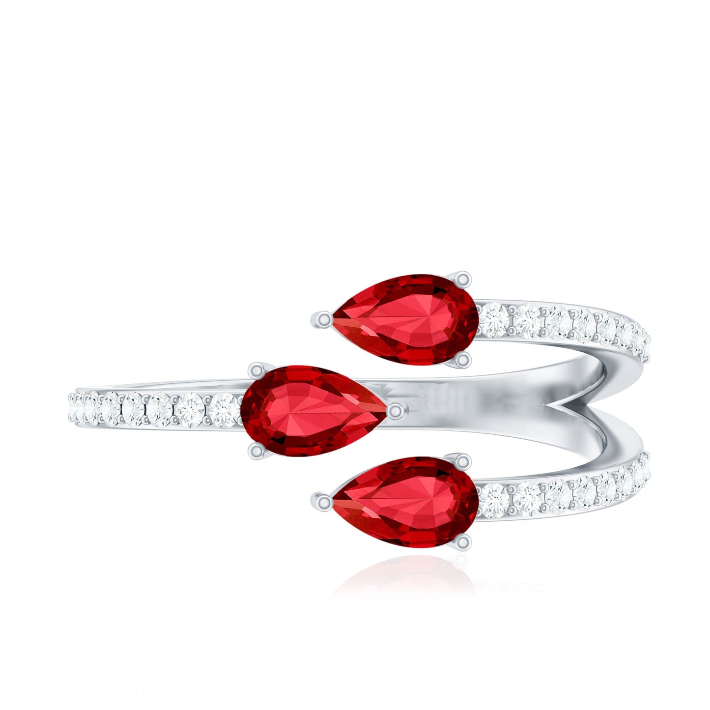 Pear Shaped Lab Grown Ruby 3 Stone Anniversary Ring