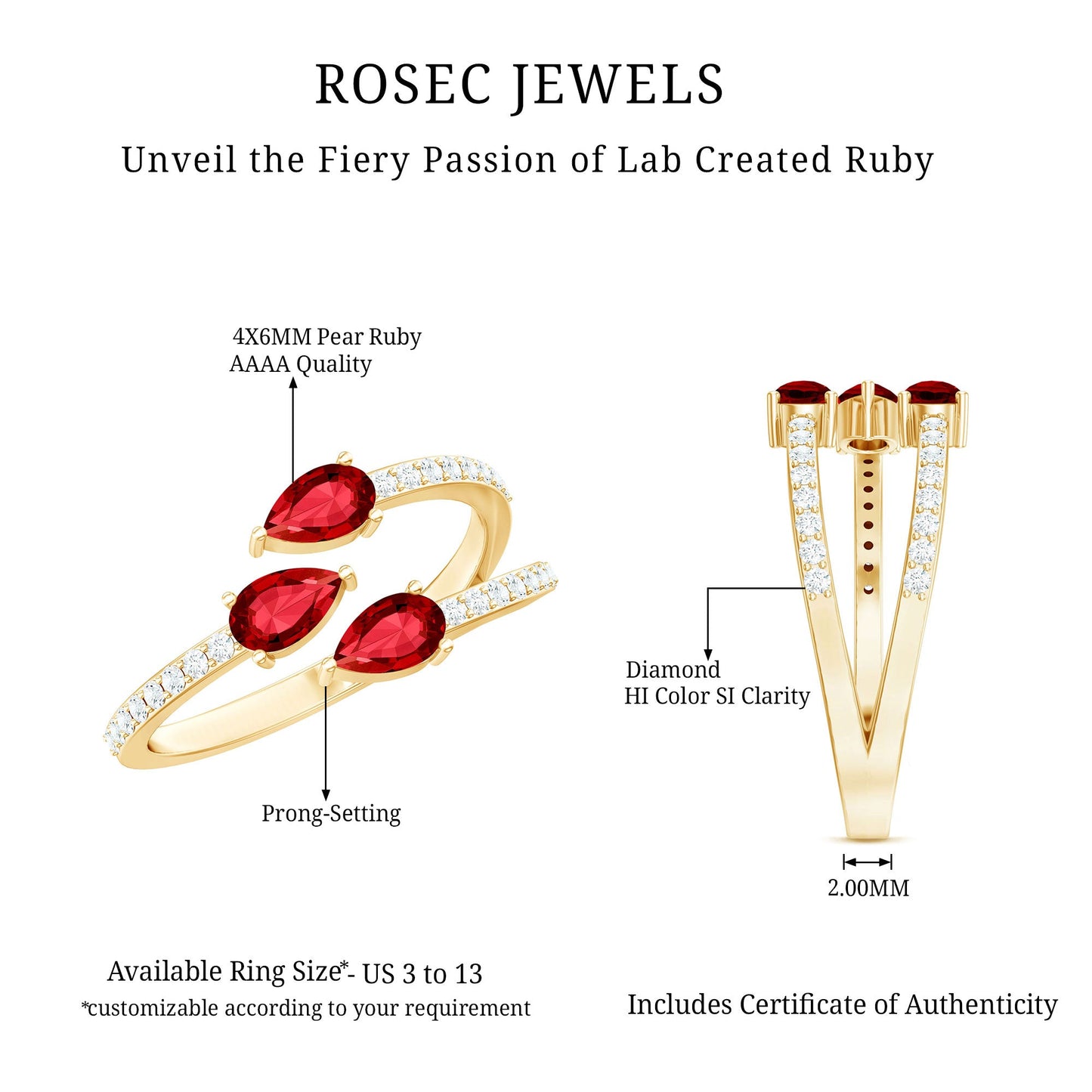 Pear Shaped Lab Grown Ruby 3 Stone Anniversary Ring