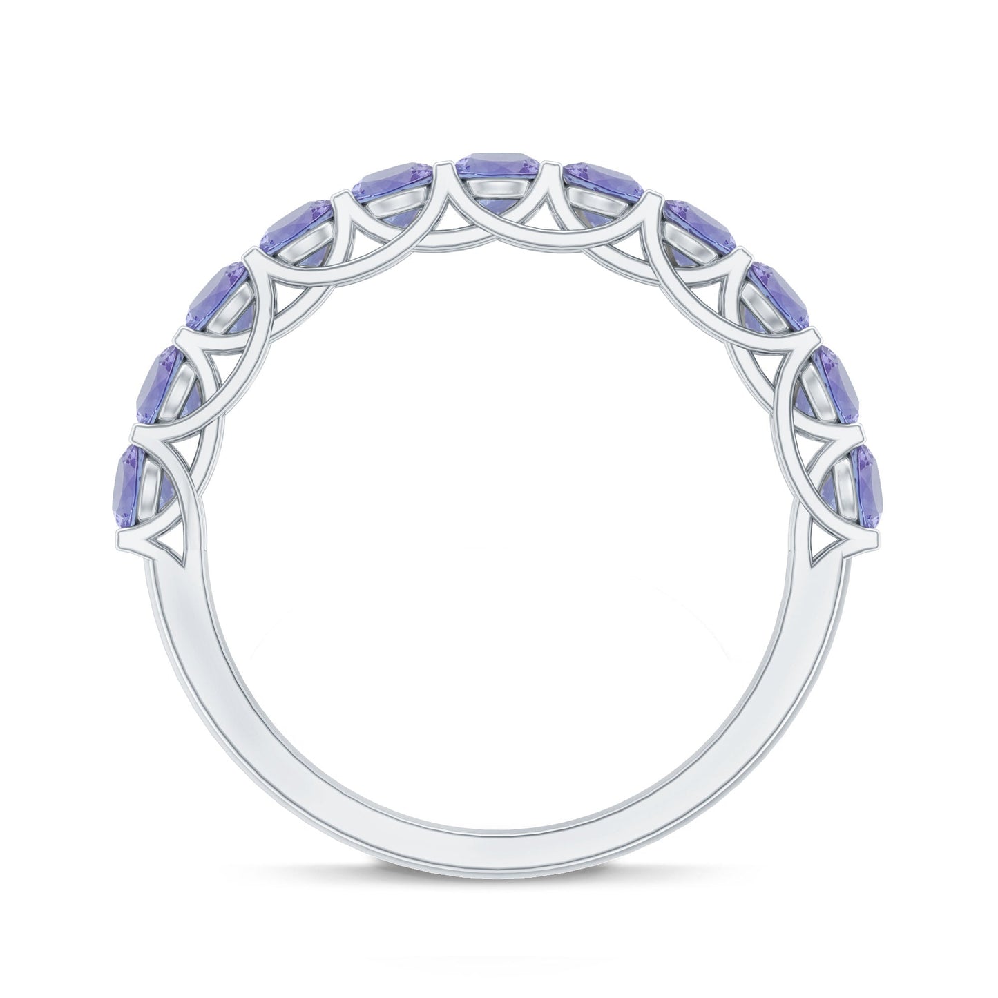 Trellis Set Round Tanzanite Half Eternity Band Ring