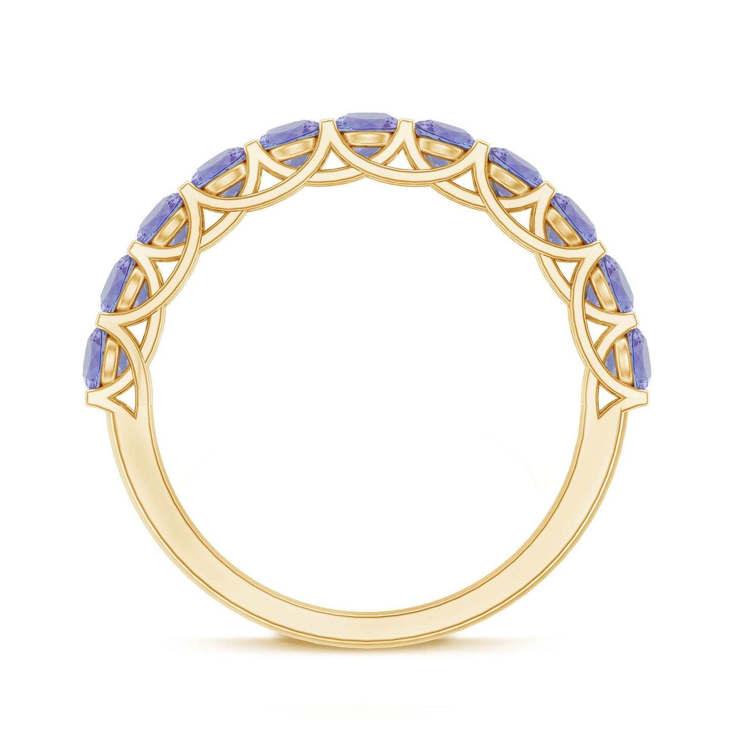 Trellis Set Round Tanzanite Half Eternity Band Ring
