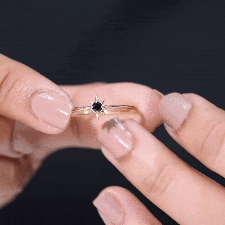 Round Black Spinel Sunburst Promise Ring