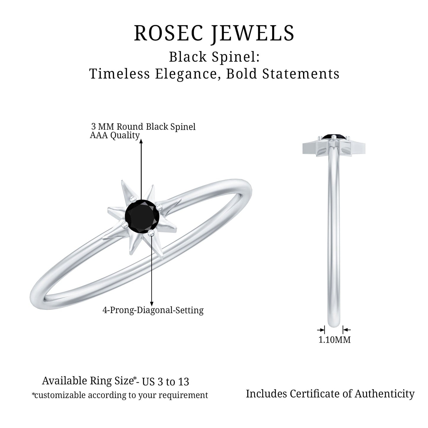 Round Black Spinel Sunburst Promise Ring