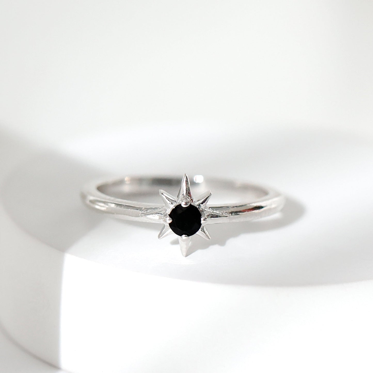 Round Black Spinel Sunburst Promise Ring