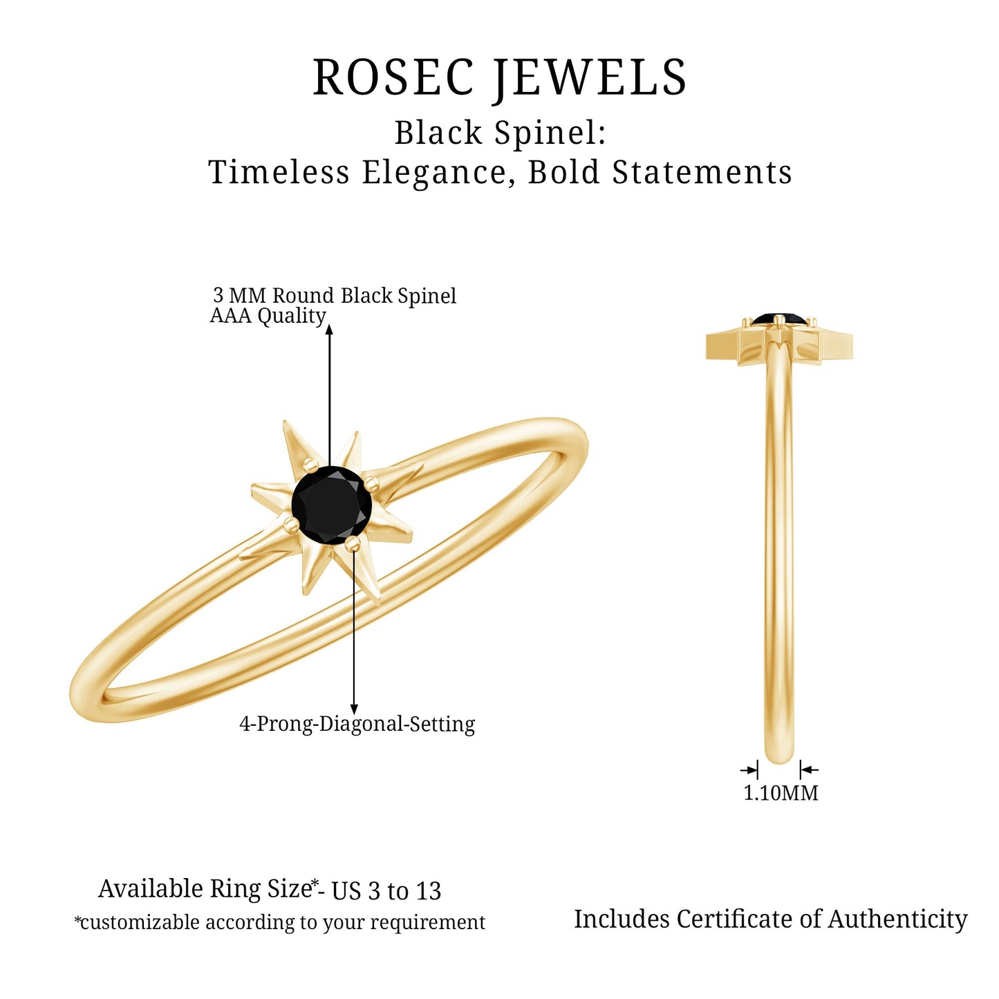 Round Black Spinel Sunburst Promise Ring