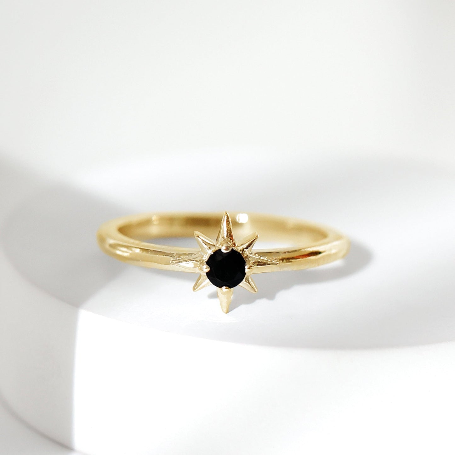 Round Black Spinel Sunburst Promise Ring