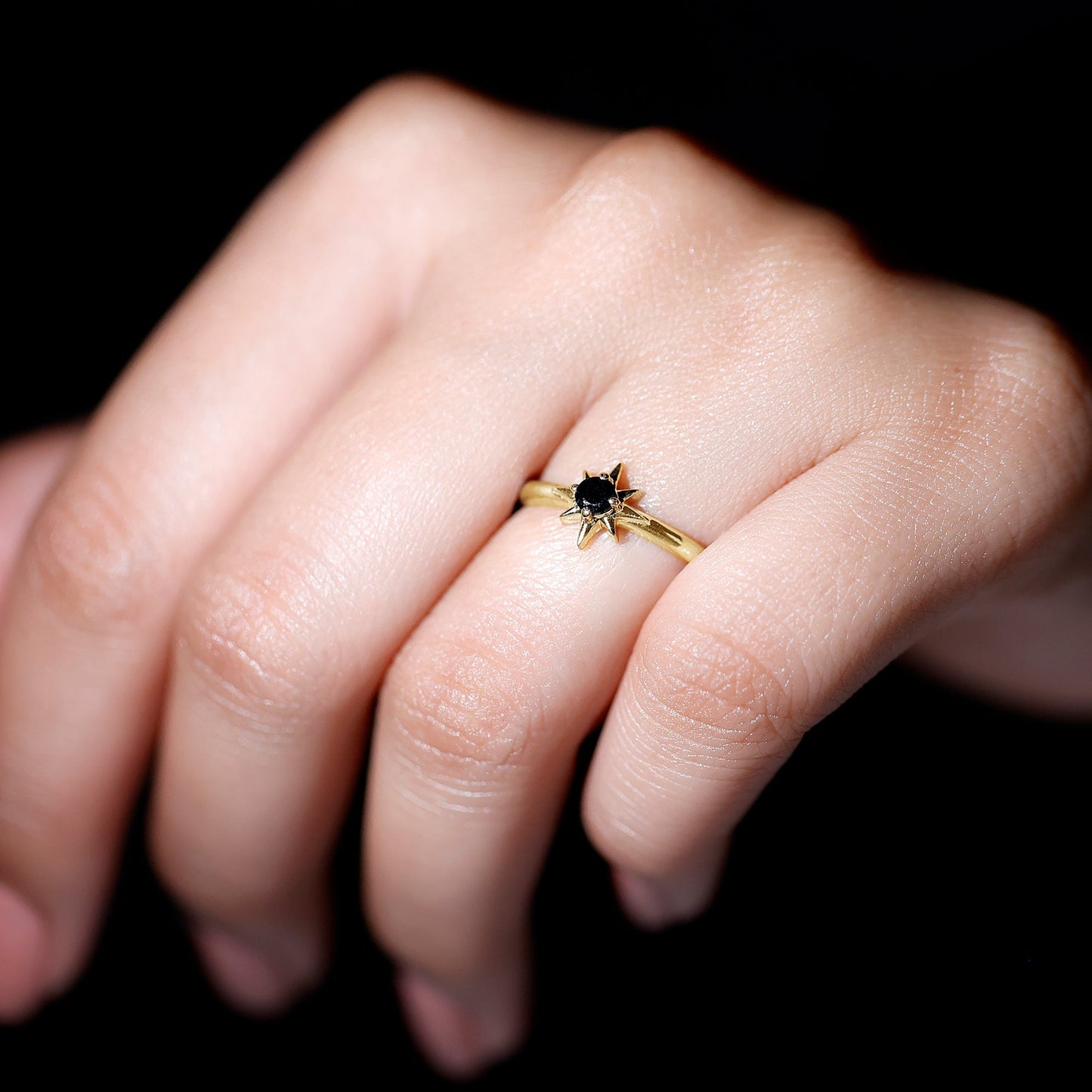 Round Black Spinel Sunburst Promise Ring