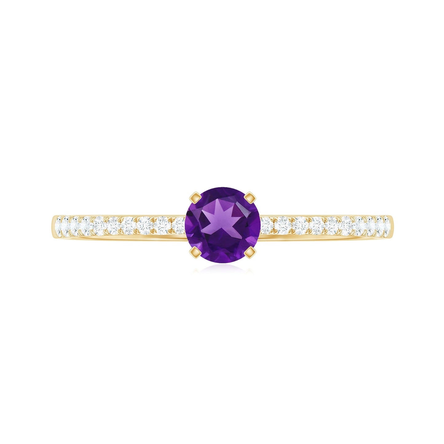 Round Amethyst Solitaire Engagement Ring with Diamond