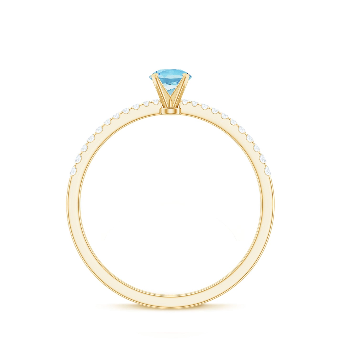 Natural Aquamarine Solitaire Ring with Diamond Side Stones