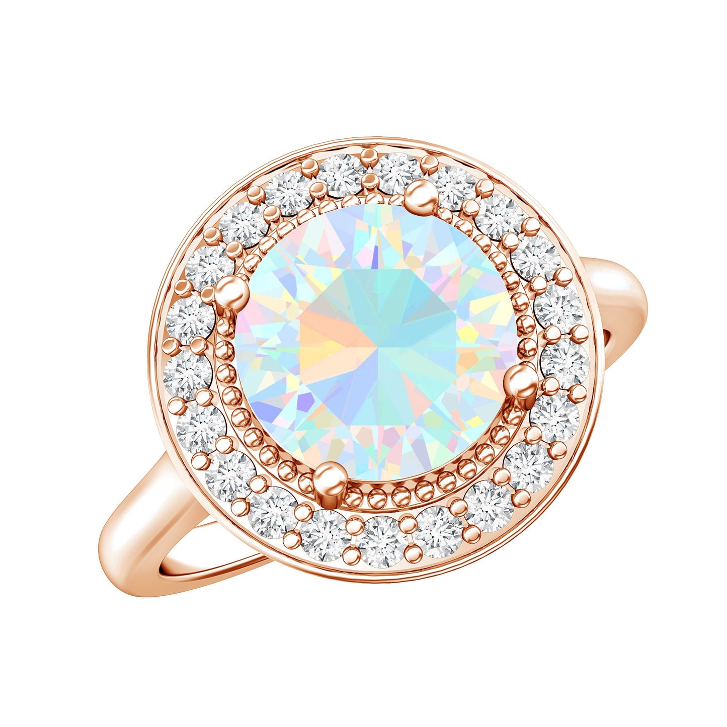 Vintage Inspired 8mm Ethiopian Opal Engagement Ring with Diamond Halo