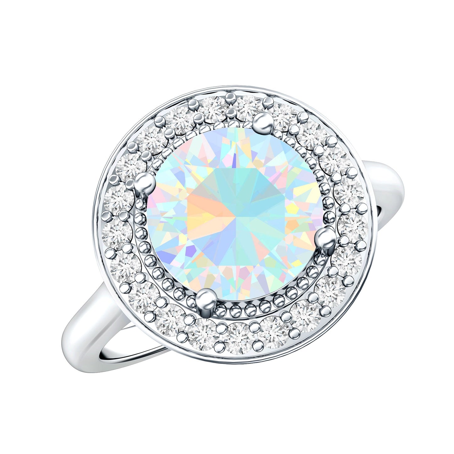 Vintage Inspired 8mm Ethiopian Opal Engagement Ring with Diamond Halo