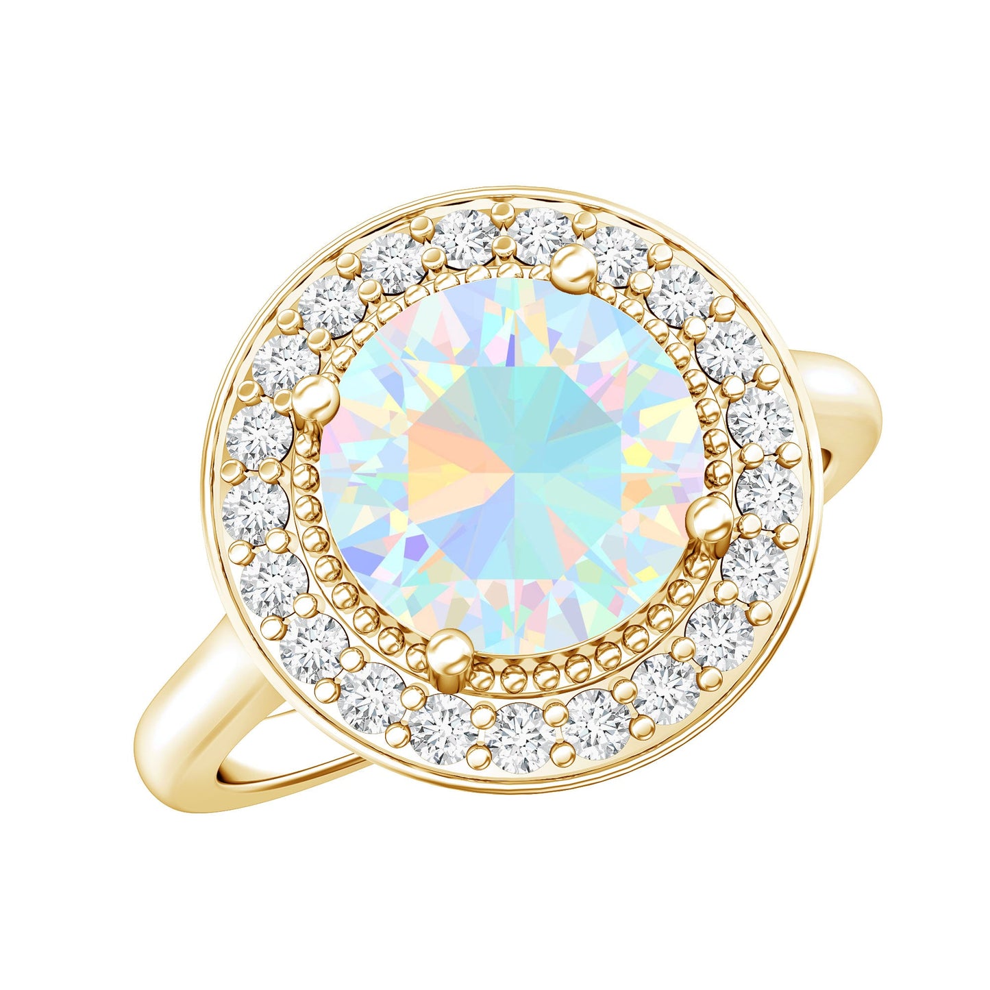 Vintage Inspired 8mm Ethiopian Opal Engagement Ring with Diamond Halo