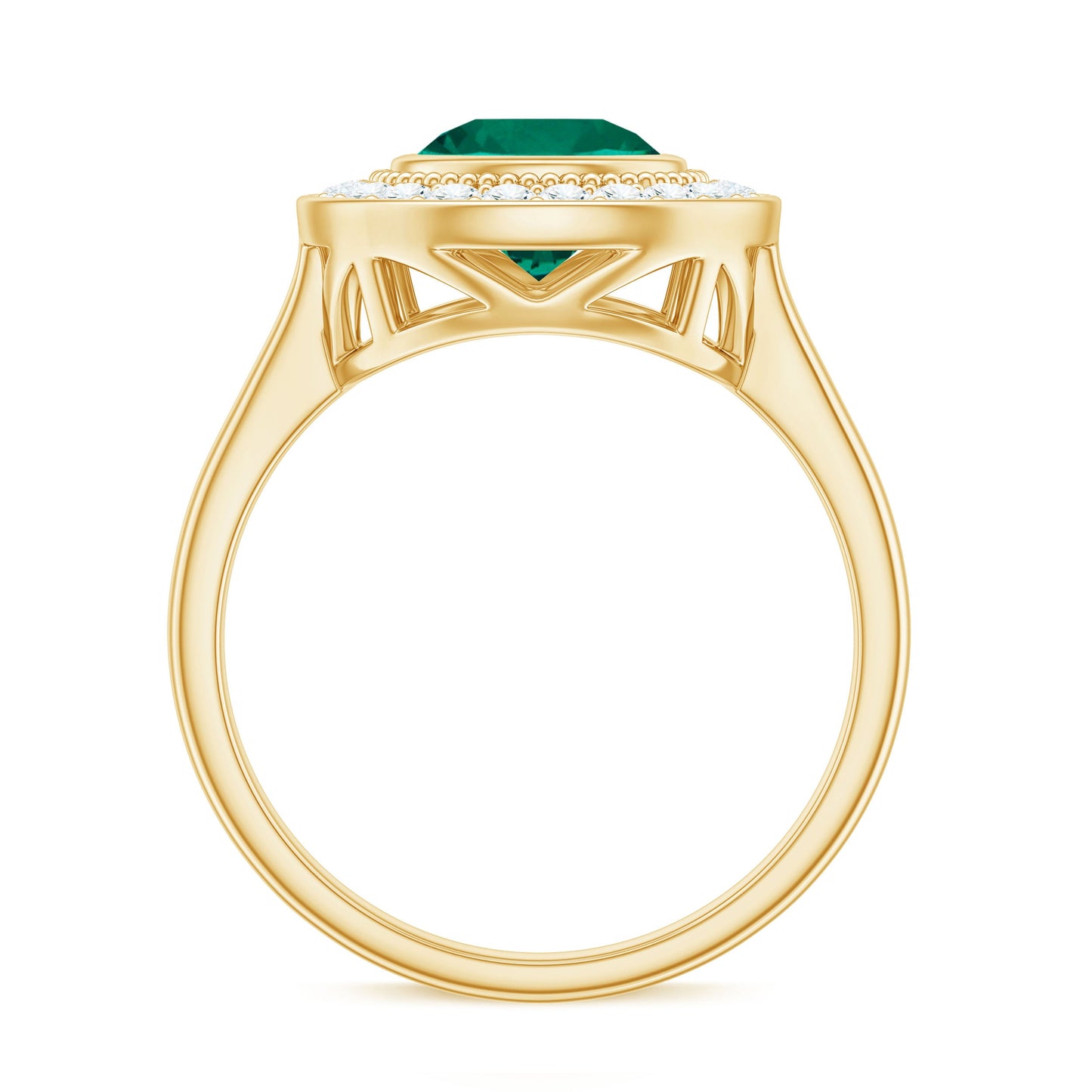 Vintage Looking 8 mm Lab Grown Emerald Engagement Ring with Halo